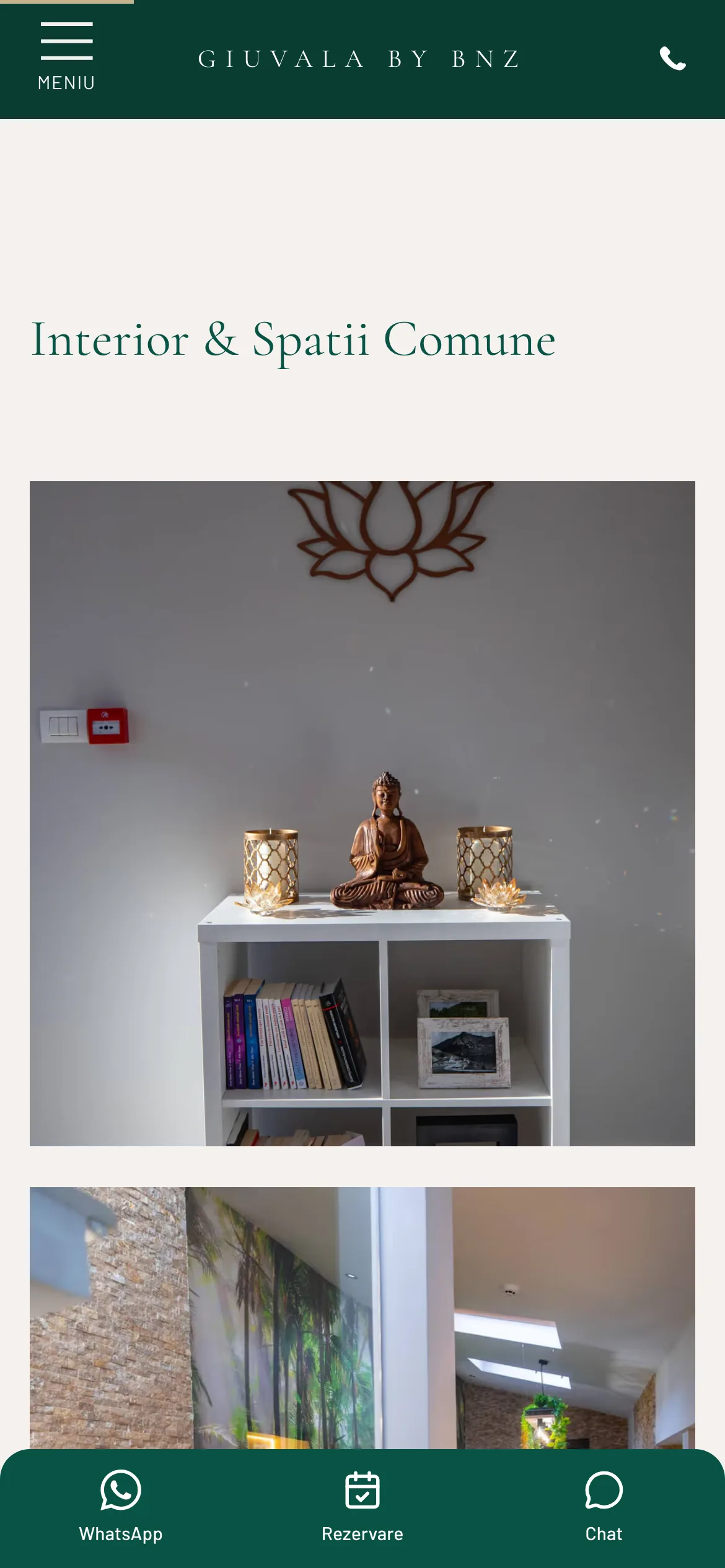 A gallery of nine interior photographs in a three-column grid on a laptop, and the same section on a phone as one full-width photograph per screen.