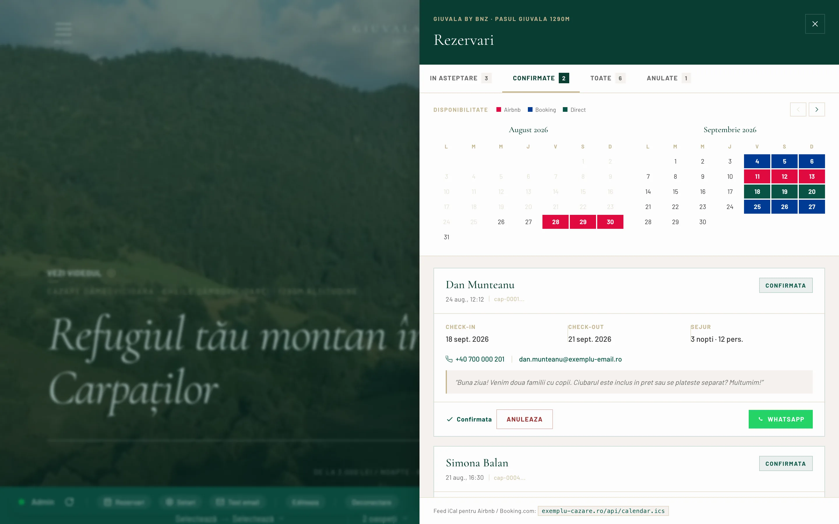 The reservations panel on the confirmed tab, showing a booking for 18 to 21 September carrying a confirmed badge, above the start of a second confirmed booking.